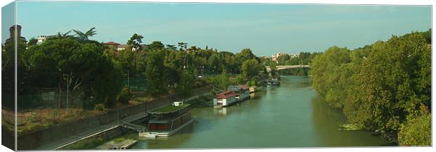 Houseboats on the Tiber Canvas Print by Tom Gomez
