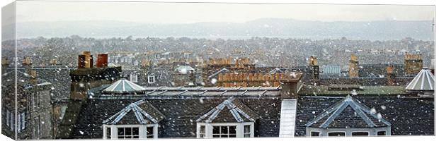 Edinburgh Rooftops in the Snow Canvas Print by Tom Gomez