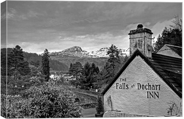 The view from the Falls of Dochart Inn - B&W Canvas Print by Tom Gomez