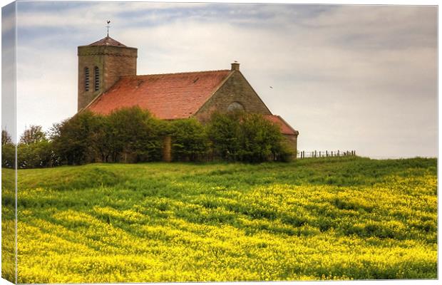 St Abbs Church in Rapeseed Canvas Print by Tom Gomez