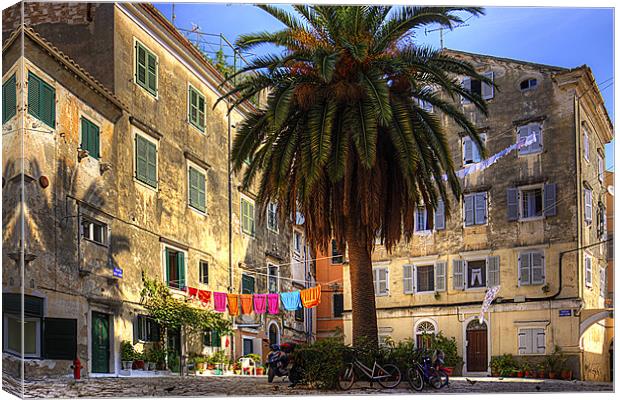 Washing Lines in Corfu Town Canvas Print by Tom Gomez