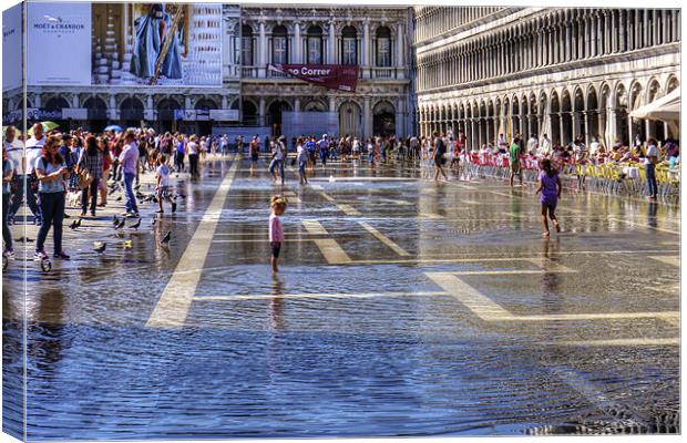 Paddling in Piazza San Marco Canvas Print by Tom Gomez