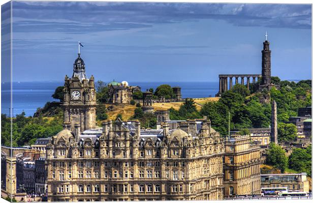 Calton Hill behind the Balmoral Canvas Print by Tom Gomez