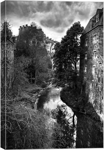 The Water of Leith at Dean Village B&W Canvas Print by Tom Gomez