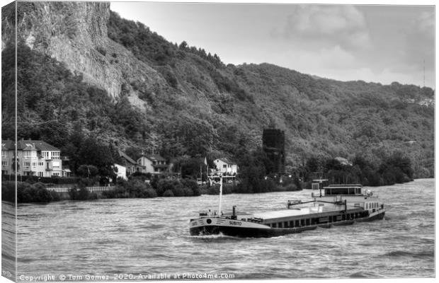 Barge on the Rhine - B&W Canvas Print by Tom Gomez