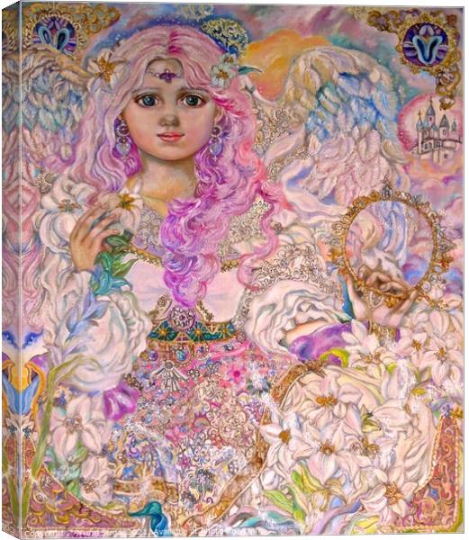 Yumi Sugai.Pink lily flower angel.  Canvas Print by Yumi Sugai