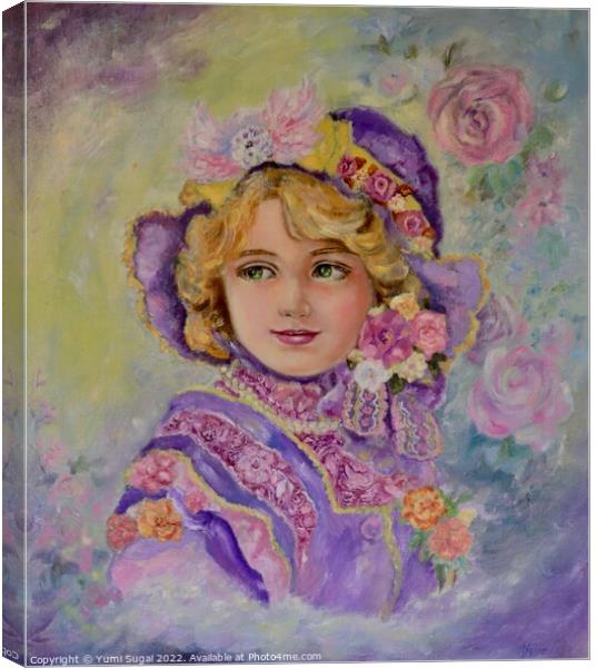 Yumi Sugai.A girl in a purple flower hat. Canvas Print by Yumi Sugai