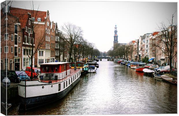 Canal To The Westertoren Canvas Print by Tom Satherley