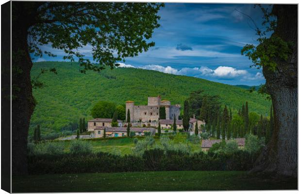 Tuscan Landscape, Castle and Vineyard Canvas Print by Chris Lord