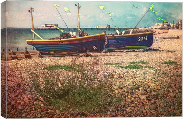 Fishing Boats On Worthing Beach Canvas Print by Chris Lord