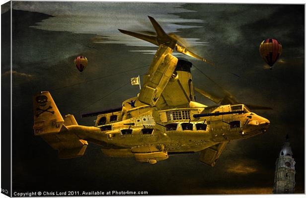 The Golden Steam Powered  Flying Gunship Canvas Print by Chris Lord