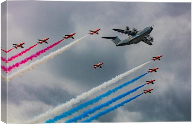 Airbus A400 with the Red Arrows Canvas Print by Chris Lord
