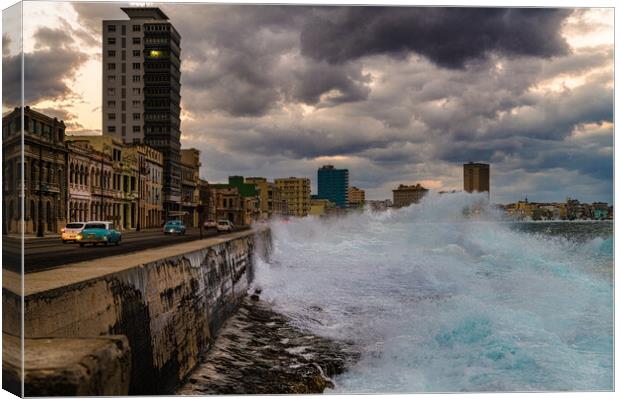 High Seas On The Malecón Canvas Print by Chris Lord