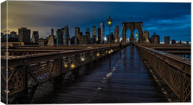 Wet Day On The Brooklyn Bridge Canvas Print by Chris Lord