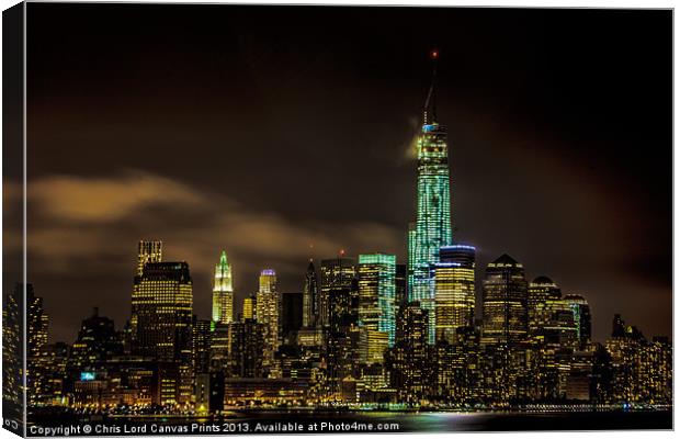 Downtown Manhattan At Night Canvas Print by Chris Lord