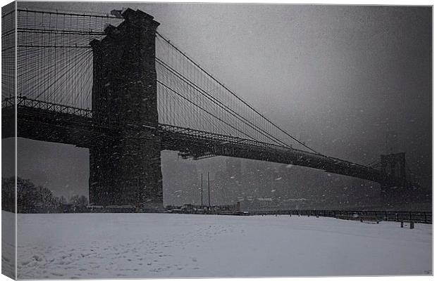 Brooklyn Bridge Blizzard Canvas Print by Chris Lord
