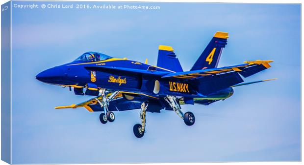 US Navy Blue Angel No4 Landing At Republic Airport Canvas Print by Chris Lord