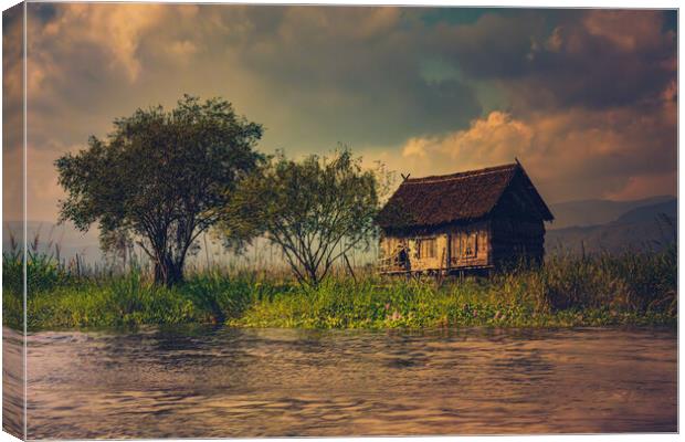 Island Shelter On Inle Lake Canvas Print by Chris Lord
