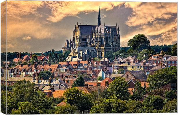 Arundel Cathedral and Village Rooftops Canvas Print by Chris Lord