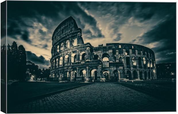 Moody Dawn At The Roman Coliseum Canvas Print by Chris Lord