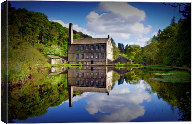 Industrial reflections of Gibson Mill Canvas Print by Karl Butler