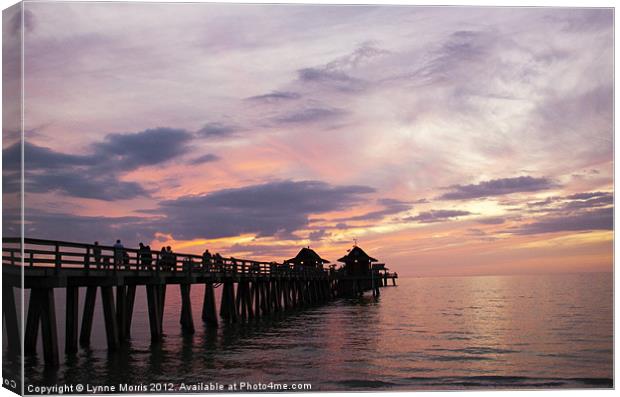 Naples Pier At Sunset Canvas Print by Lynne Morris (Lswpp)