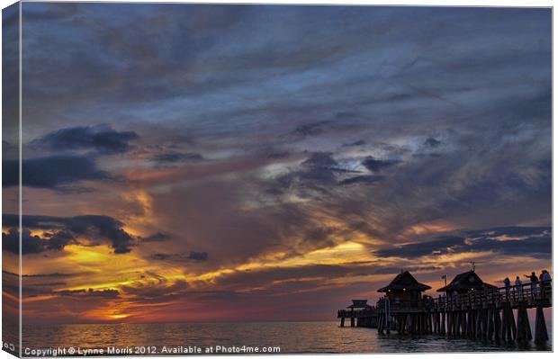 Sunset At Naples Pier Canvas Print by Lynne Morris (Lswpp)