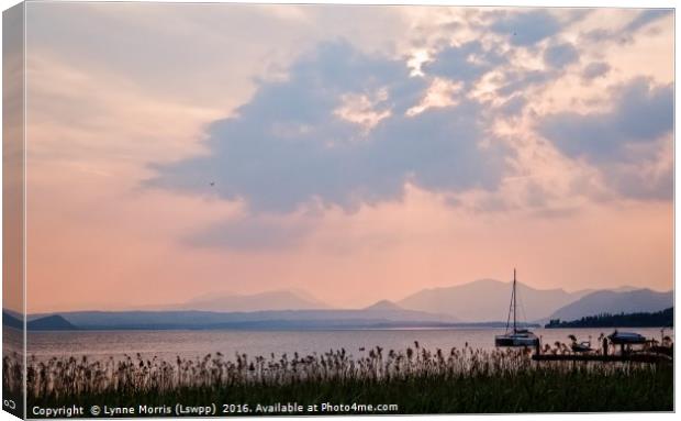 Sunset over Lake Garda, Italy Canvas Print by Lynne Morris (Lswpp)