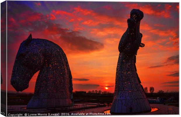 The Kelpies at Sunset Canvas Print by Lynne Morris (Lswpp)