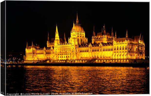 Budapet Parliament Buildings at night Canvas Print by Lynne Morris (Lswpp)