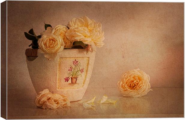 Cream roses in elegant vase  Canvas Print by Eddie John