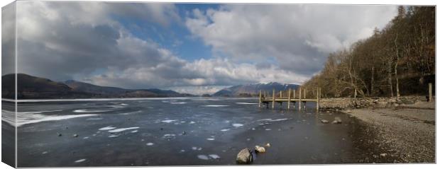 Derwent Water frozen Cumbria  Canvas Print by Eddie John