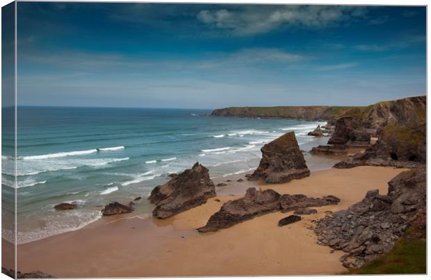 Bedruthan Steps  Cornwall  Canvas Print by Eddie John