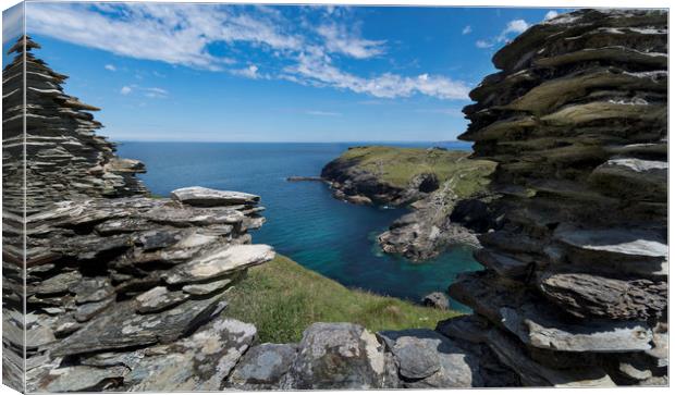 Barras nose and Tintagel Haven Cornwall Canvas Print by Eddie John
