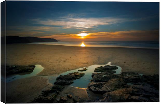 Gorgeous sunset looking across perran beach at Per Canvas Print by Eddie John