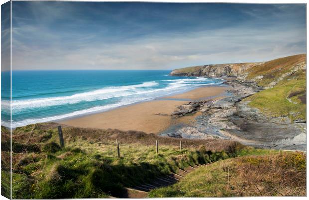 Trebarwith strand north cornwall coast    Canvas Print by Eddie John