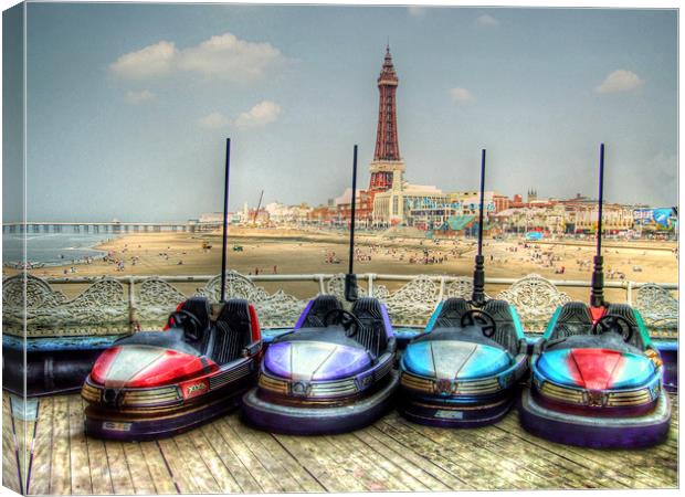 Dodgems in the Shadow of Blackpool Tower Canvas Print by Victoria Limerick