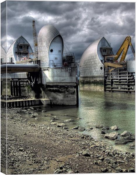 Open Barrier 9 - Thames Barrier in Greenwich Canvas Print by Victoria Limerick