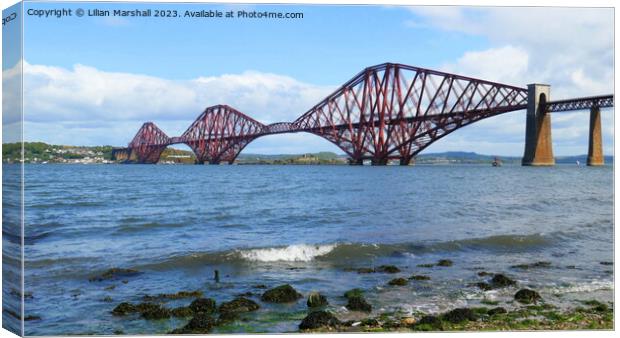 The Forth Bridge at Dalmeny South Queensferry.. Canvas Print by Lilian Marshall