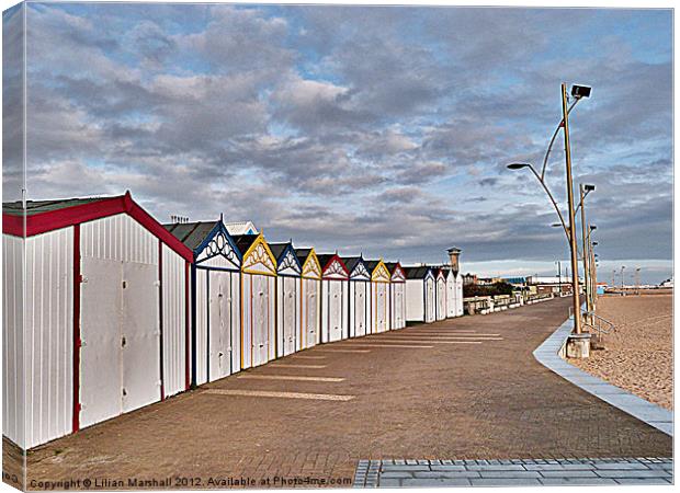 Great Yarmouth Beach Huts. Canvas Print by Lilian Marshall