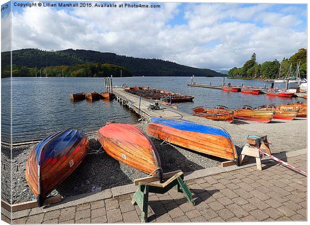  Rowing boats at Bowness, Canvas Print by Lilian Marshall