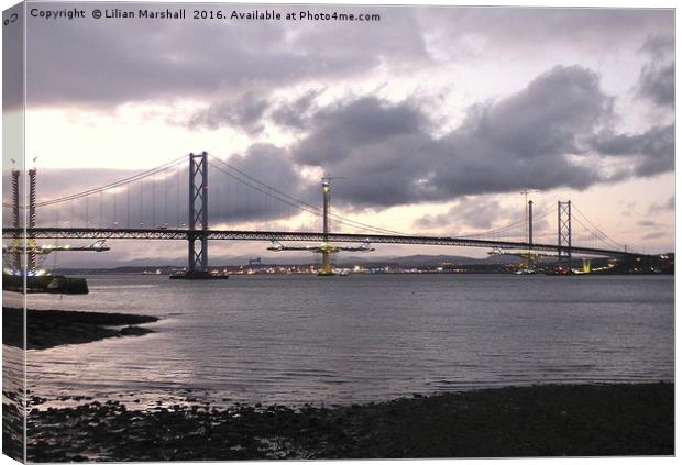 Dusk over the Forth Road Bridge. Canvas Print by Lilian Marshall