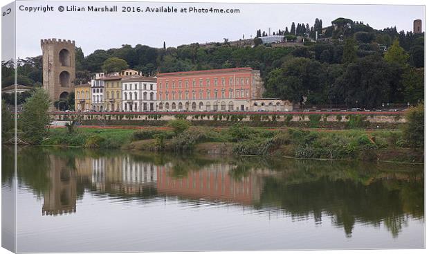 A grey day on the River Arno. Florence. Canvas Print by Lilian Marshall