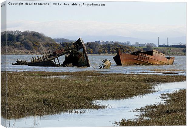 Decommissioned Trawlers on Fleetwood Marsh. Canvas Print by Lilian Marshall