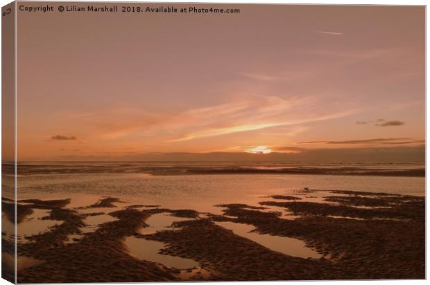 Sunset over Cleveleys Beach.  Canvas Print by Lilian Marshall