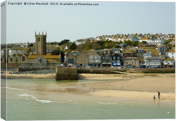 St Ives Promenade and Harbour Beach.  Canvas Print by Lilian Marshall