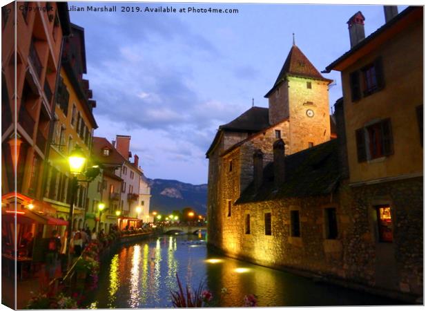 Dusk at Annecy Canvas Print by Lilian Marshall