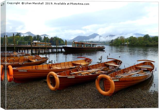 Grey skies over Derwentwater Lake. Canvas Print by Lilian Marshall