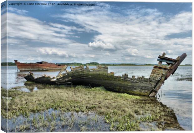 Trawler Wrecks at Fleetwood Marsh. Canvas Print by Lilian Marshall