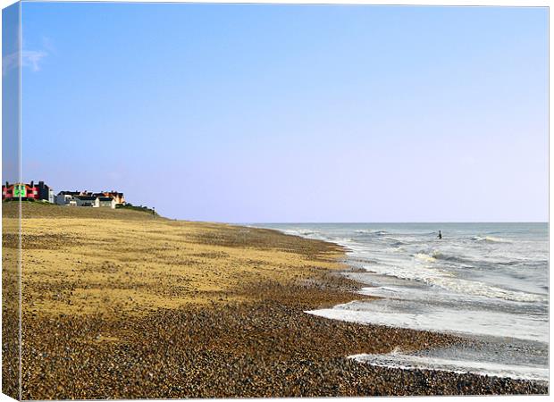Swimming Time At Thorpeness Canvas Print by justin rafftree